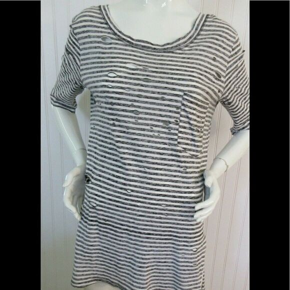 Free People distressed tee reverse print sz Med - Picture 1 of 5